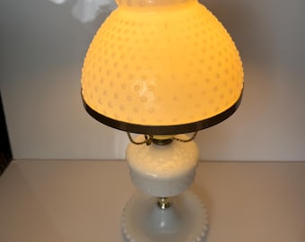 Vintage Hobnail Milk Glass Hurricane Lamp Works Great 18”