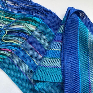 handwoven scarf ocean blues and greens