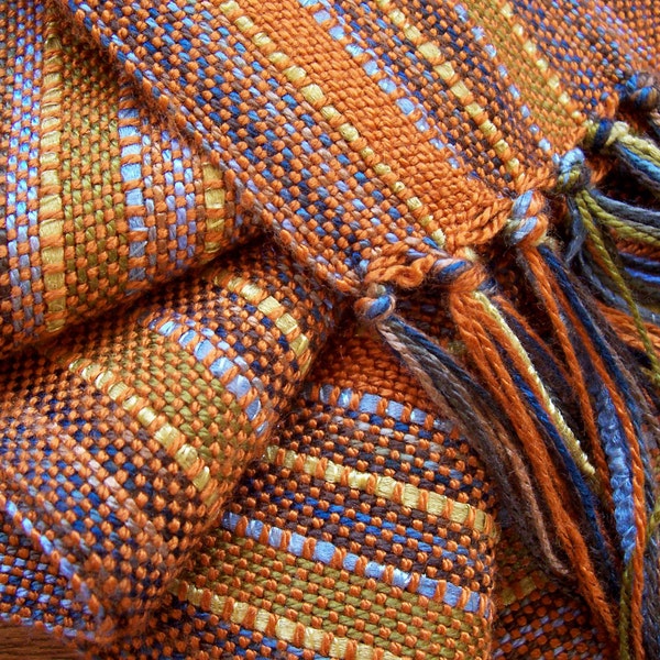 spring sale handwoven scarf, curry orange with bamboo ribbon lariat