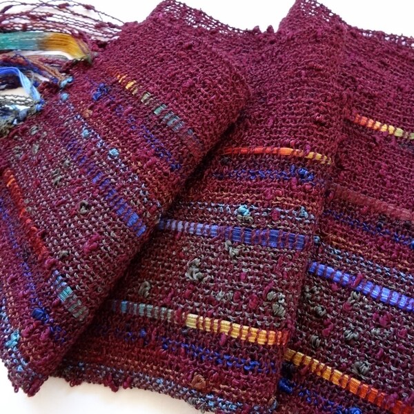 handwoven scarf marsala bordeaux lightweight and narrow