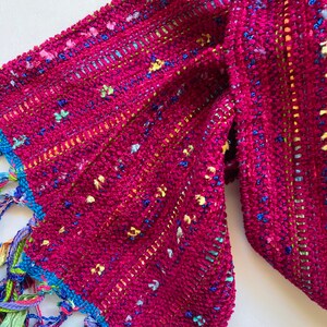 handwoven scarf fuchsia pink rayon chenille narrow