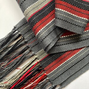 handwoven scarf in a grey and black blend