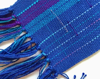 handwoven scarf in the perfect blue crosshatch narrow