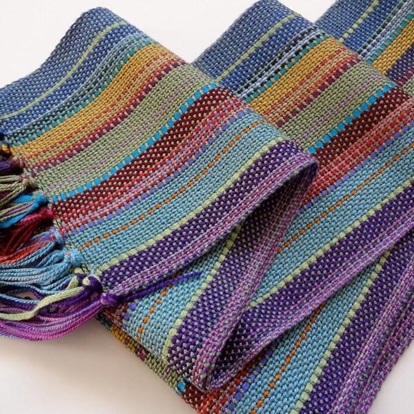 handwoven rayon scarf willow green in a blend of colorful hues