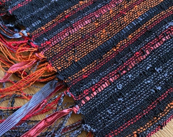 handwoven scarf black and rich red lightweight