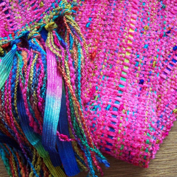 handwoven scarf in brilliant pink