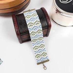 Handmade Loom Beaded Bracelet: Green & Blue Miyuki Delica Beads