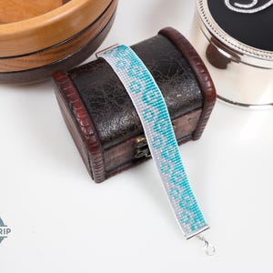 Teal Silver Beaded Bracelet: Handmade Loom Woven Jewelry