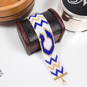 Beaded Loom Bracelet: Blue Gold Chevron, School Spirit Jewelry