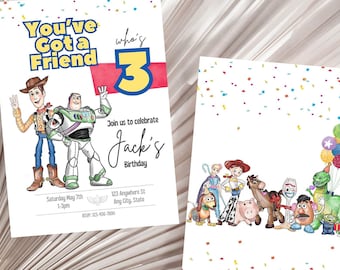 Third Birthday Toy Story Invite, You&#39;ve Got a Friend Who&#39;s Three | Editable Canva Template