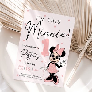 Je suis cette invitation d'anniversaire Minnie, invitation premier anniversaire, modèle de toile modifiable