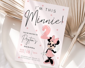 I&#39;m This Minnie Birthday Invitation, Second Birthday Invite, Editable Canva Template