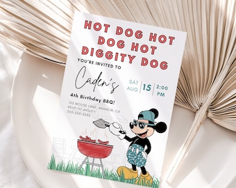 Mickey Backyard BBQ Invite, Editable Canva Template