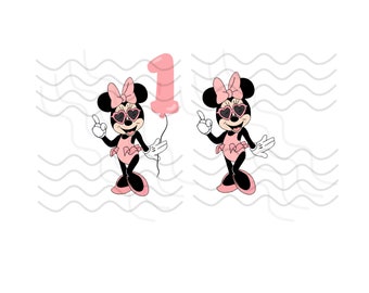 Minnie Maus erster Geburtstag, ein Finger, Badeanzug Clipart Bundle