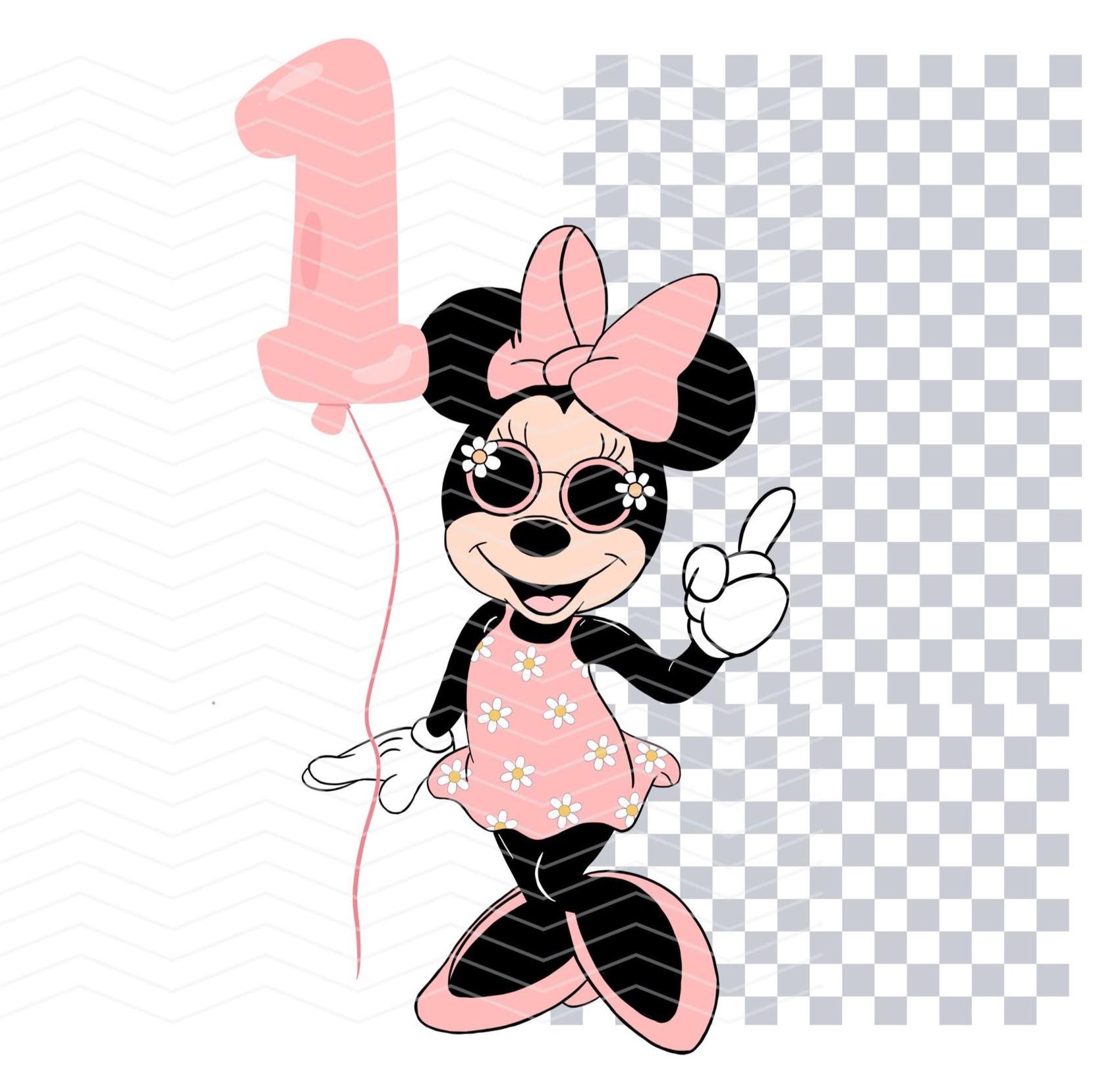 Minnie Mouse First Birthday With One Finger and 1 Balloon Clipart