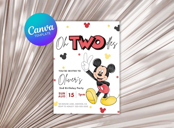 Mickey Oh Twodles Birthday Invitation | Mickey Invitation Second Birthday | Editable Canva Template