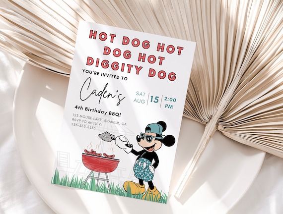 Mickey Backyard BBQ Invite, Editable Canva Template