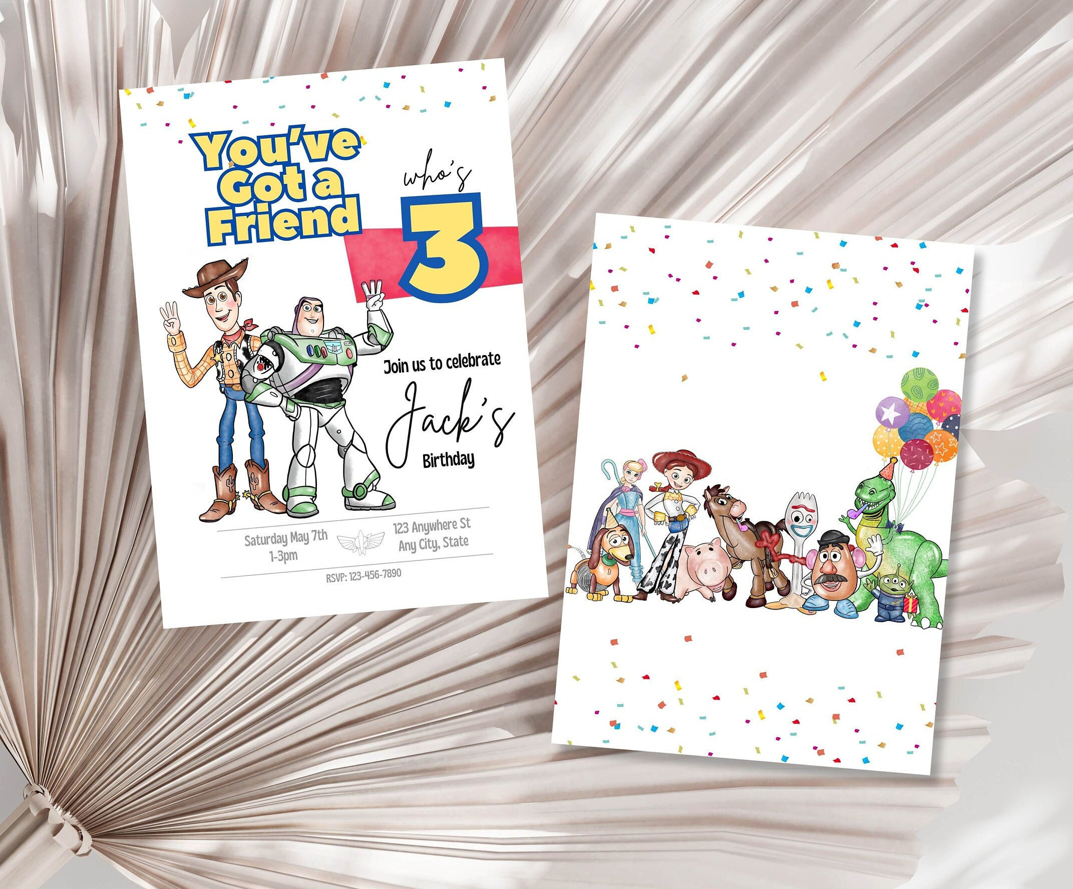 Third Birthday Toy Story Invite, You've Got a Friend Who's Three | Editable Canva Template