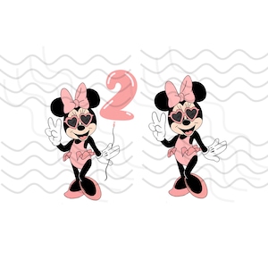 Paquete de imágenes prediseñadas del segundo cumpleaños de Minnie Mouse, dos dedos y traje de baño