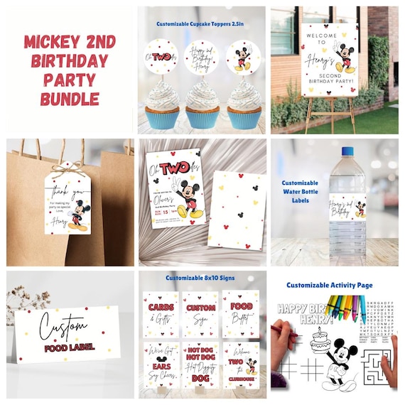 Mickey Oh Twodles Birthday Bundle | Mickey Invitation Second Birthday | Editable Canva Template