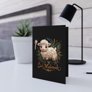 Cartão de Eid Mubarak | Design fofo de cordeiro 3D | Cartão de Eid com estilo de pintura a óleo | Celebração festiva islâmica | Presentes exclusivos de Eid