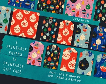 Baubles Christmas Junk Journal Kit, Junk Journal Printable, Christmas Journal, Christmas Scrapbook, Christmas Tags, Ephemera Patterned