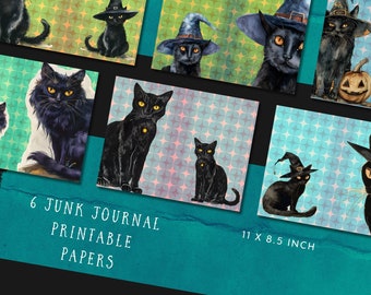 Witchy Black Cat Junk Journal Pages, Digital Scrapbook Paper Kit, Witchy Printable, Witchcraft Collage Sheet, Vintage Ephemera, PDF download