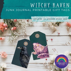 Black Raven Crow Junk Journal Gift Tags Witch Fantasy Magical Junkjournal Kit Halloween Digi Kit Goth Digital Paper Collage Sheet Printable