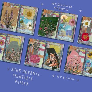 Watercolor Wildflowers Junk Journal 6 Printable Page | US Letter | Vintage Wildflower Junk Journal Pages | Digital Collage Sheet | 3d effect