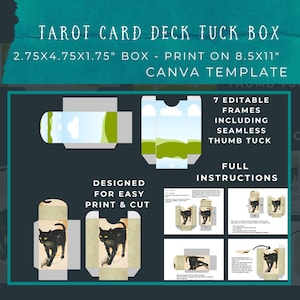 Estuche para cartas del tarot de 7 x 12 x 3 cm. Agregue su diseño. PLANTILLA CANVA. Totalmente editable. Letra estadounidense imprimible. Compatible con impresión y corte con Cricut.