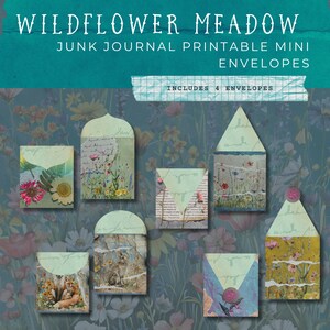 Wildflower Meadow Junk Journal Envelopes, Wildflowers Printable Junk Journal Kit Embellishments Wildflowers Junk Journal Papers Craft kit