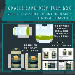 Standard Orakel Card Tuck Box 3.75x5.25x1.25" | Fügen Sie Ihr Design CANVA TEMPLATE | Druckbare US Letter | Cricut print & cut kompatibel benutzerdefinierte