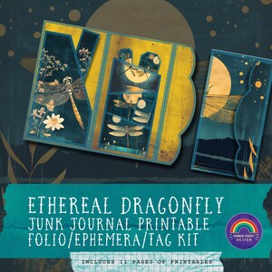 Ethereal Dragonfly Folio Pocket | Digital Collage | Collage Sheet 11 X 8.5 | Vintage Ephemera | Nature Ephemera | Digital Dragonflies