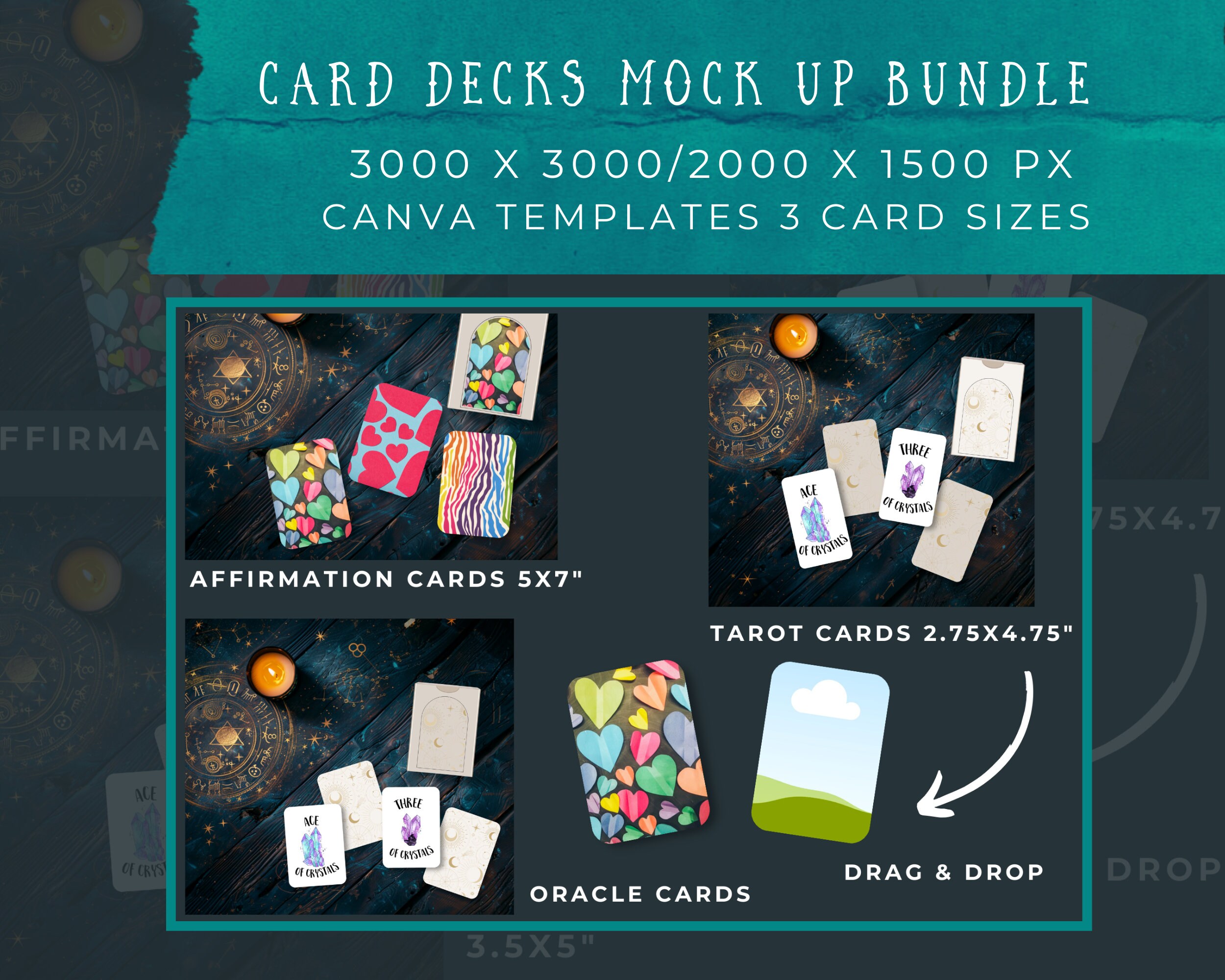 Tarot Affirmation Card Oracle Card Deck Mock up BUNDLE | Canva Frame ...