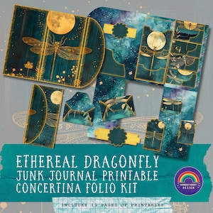 Ethereal Dragonfly Loaded Folio Pocket | Digital Collage | Sheet 11 X 8.5 | Waterfall Cards | Ephemera | Concertina Panel Mini JJ Beginner