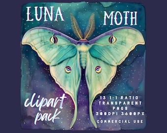 Luna Moth Clipart | Mystical Butterfly PNG | Moth Art | Print on Demand | Watercolor Luna Moth Clipart | Commercial License Png | Witchy Art