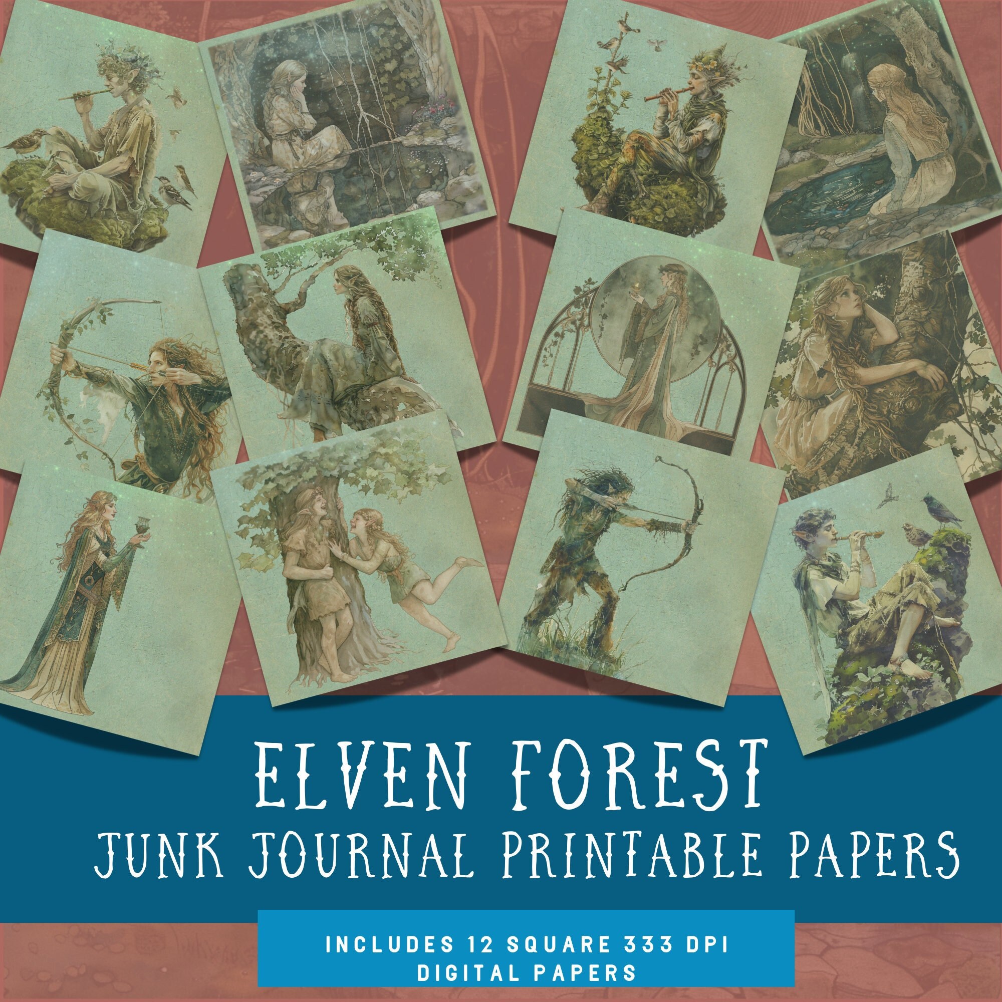 Elven Forest Themed Printable Junk Journal 12 Square Pages Magical ...