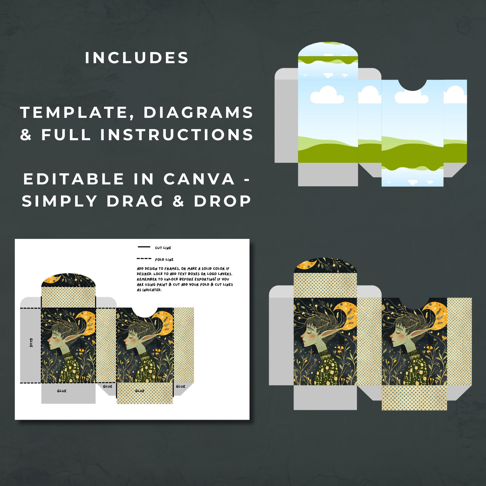 Small Oracle Card Tuck Box 2.5x3.5x1" | Add Your Design CANVA TEMPLATE ...