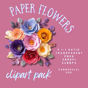 Paper Flower Bouquet Clipart | Floral PNG | Flower Art | Print on Demand | Paper Craft Clipart | Commercial License Png | Colorful Flowers
