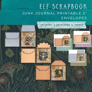Elf Scrapbook square envelopes | Digital Collage | Collage Sheet 11 X 8.5 | printable envelopes | Ephemera | Junk Journal 5&quot; envelopes