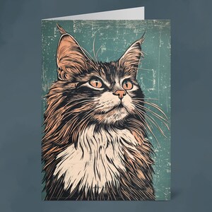 Chat Maine Coon - Carte de voeux vierge portrait 126 mm x 175 mm