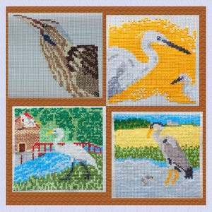 Four herons cross stitch patterns bundle, LDX1021, pdf, British bird embroidery chart