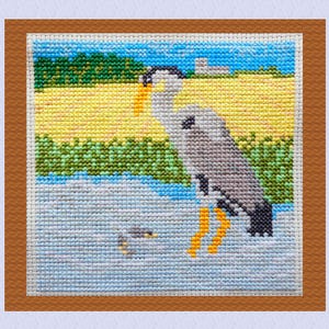 Grey Heron cross stitch pattern, LDX1018, pdf, British bird embroidery chart