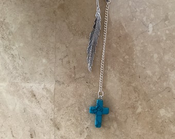 Deco feather bookmark with Turquoise cross