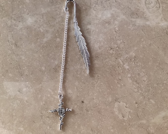 Feather bookmark with decorative cross