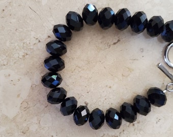 Black faceted rondelle beaded bracelet