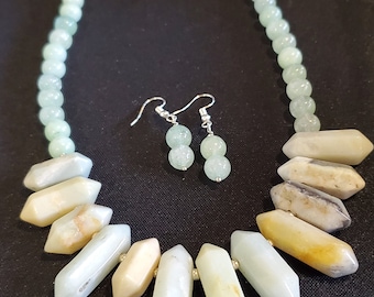 Beautiful semi precious Amazo ite spike necklace and earrings