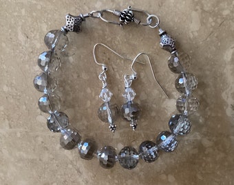 Smokey gray Czech faceted 10mm beaded ladies bracelet set