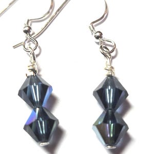 Beautiful Montana navy blue swarovski crystal double bicones on sterling silver earwires.