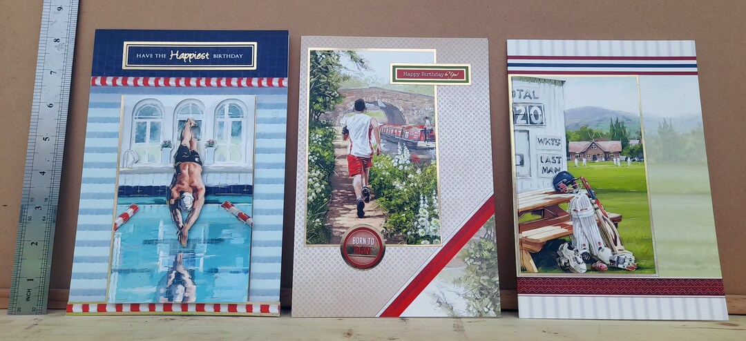 Set of 3 Sport Inspired Greetings Cards Diving Cricket Running ...